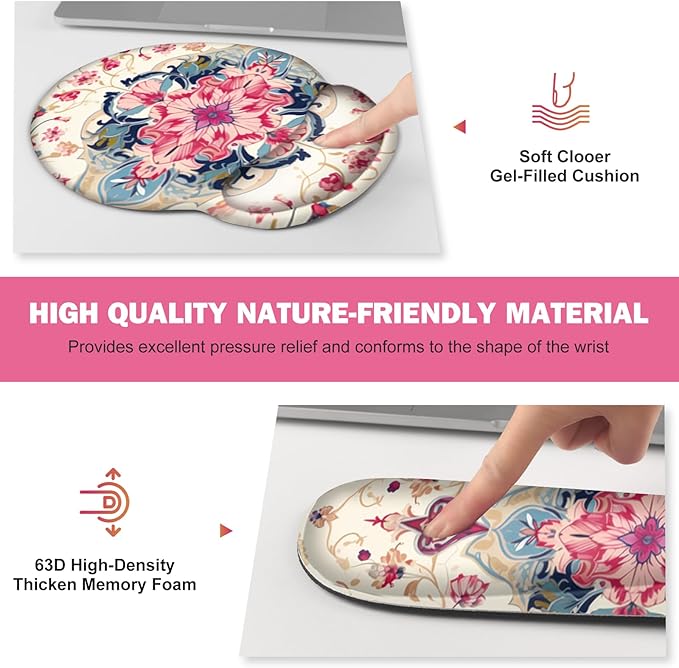 Gaming Mouse Pad, Large Desk Mat, Cute Desk Pad Protector, 4in1 XXL Mousepad + Keyboard Wrist Rest+Mouse Wrist Rest+Coaster Set with Ergonomic Desk Pad for Home Office Computer, Retro Style Pattern