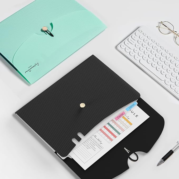 Sooez 7 Pocket Expanding File Folder, Premium Accordion File Organizer, Letter Size Folders for Documents, Sleek Filing Folders with Bungee Closure, Portable Folders for School Office Supplies, Grey