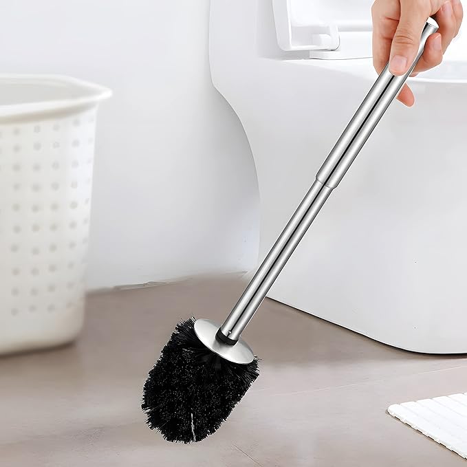SOPRANNOMIN SUS304 Stainless Steel Toilet Brush and Holder Set Toilet Brush Case Cleaner for Toilet Bowl Bathroom Cleaning Brush Caddy Cepillo de Baño Brushed Stainless Silver