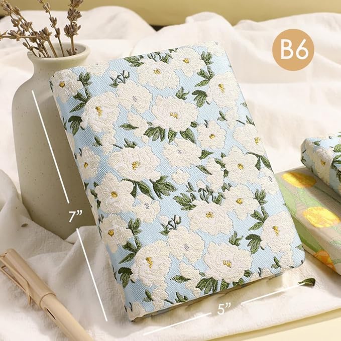 Small Journal for Women, Flower Notebook, B6, 5x7, Ruled Notebook & Blank Sketchbook, Embroidered Journal, Hardcover, Lay Flat, Note Taking Notebook, Cute Journal, White Gardenia