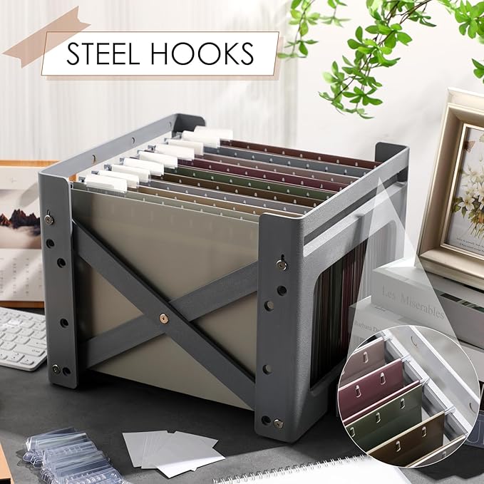 Yaomiao 24 Pack Hanging File Folders 3 Pleats Letter Size File Cabinet Folders with 1/5-Cut Adjustable Tabs Expandable Document Cabinet Colored for Home Desk Office Organization(Pastel Color)