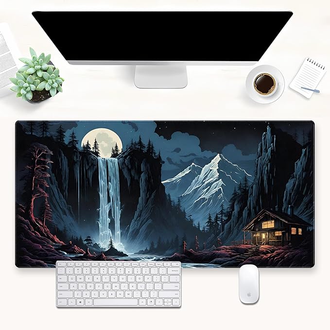 Full Moon Desk Mat Forest Mouse Pad Large Gaming Mouse Pad XL Full Desk Mousepad Extended Keyboard Mat Big Long Mouse Mat Computer Laptop Desktop Mat Pad Desk Decor 31.5''X15.7''