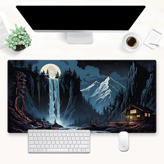 Full Moon Desk Mat Forest Mouse Pad Large Gaming Mouse Pad XL Full Desk Mousepad Extended Keyboard Mat Big Long Mouse Mat Computer Laptop Desktop Mat Pad Desk Decor 31.5''X15.7''