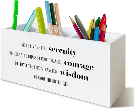 Inspirational Christian Pen Holder for Desk, Christian Gifts for Women Men, God Grant Me The Serenity Bible Verses Scripture Wooden Pen Pencil Holder Organizer for Office Desk Accessories