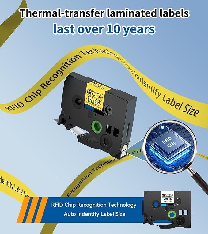 TZe-631 TZ 12mm 0.47 Laminated Black on Yellow Compatible with P Touch Label Tape TZe631 Refills for Ptouch PTH110 PT-D220 D210 D400 D600 H103W 2040 Label Maker, 4-Pack