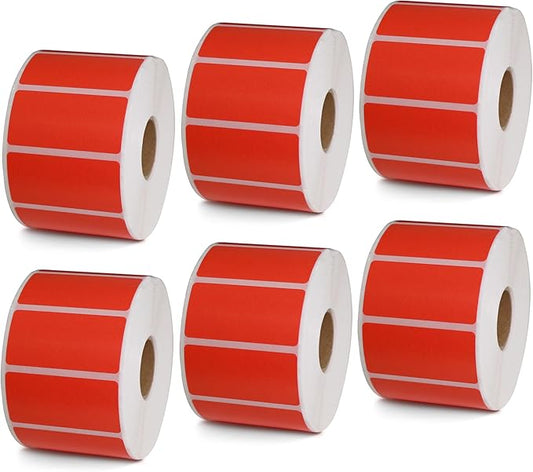 BETCKEY - 2" x 1" UPC Barcode & Address Labels Compatible with Zebra & Rollo Label Printer,Premium Adhesive & Perforated[Red, 6 Rolls, 7800 Labels]