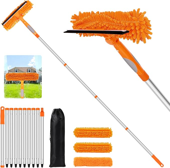 TIMIVO 152'' Window Cleaning Kit, 2 in 1 Window Squeegee with Extension Poles, Window Cleaner Tools for Indoor/Outdoor High Window, Car, Glass