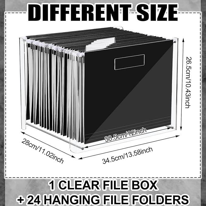 24 Hanging File Folder with Acrylic Organizer for Letter/a4 Size Desktop Clear File Storage Box with Handles for Home Work Office Use(Black,Classic)