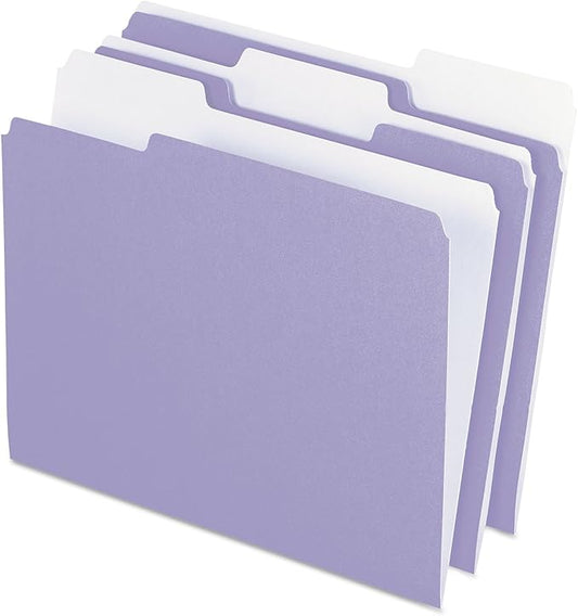 Pendaflex Two-Tone Color File Folders, Letter Size, 1/3 Cut, Lavender, 100 Per box (152 1/3 LAV)