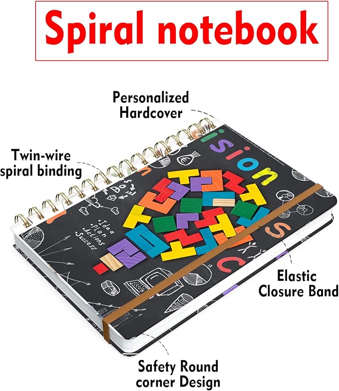 Spiral Journal Notebook for Women, Hardcover A5 College Ruled Notebook, 120 Pages, Thick Paper, Cute Lined Journal for School, Office & Work, 6 x 8.4 in(Geometric)