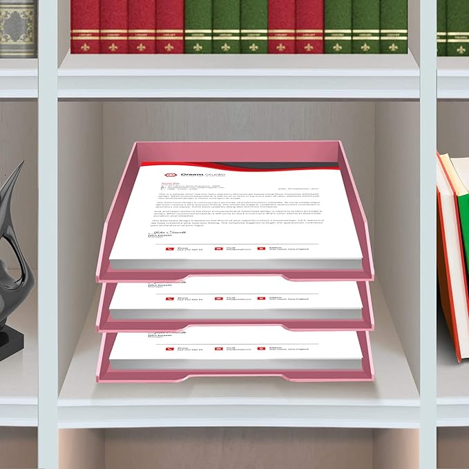 Acrimet Stackable Letter Tray Front Load, Letter Size, Plastic, Solid Pink Color, 1 Unit