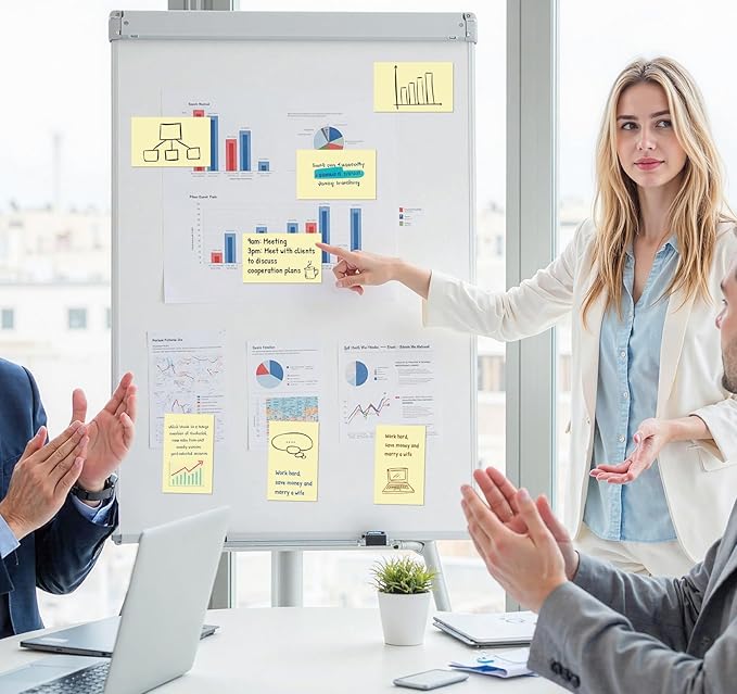 16 Pads Large Sticky Notes Yellow, 3 x 5 Inch Self-Stick Note Pads, 100 Sheets/Pad, Super Sticking Power, Clean Removal, Recyclable Memo Pads for Office, School, Home, and Meetings