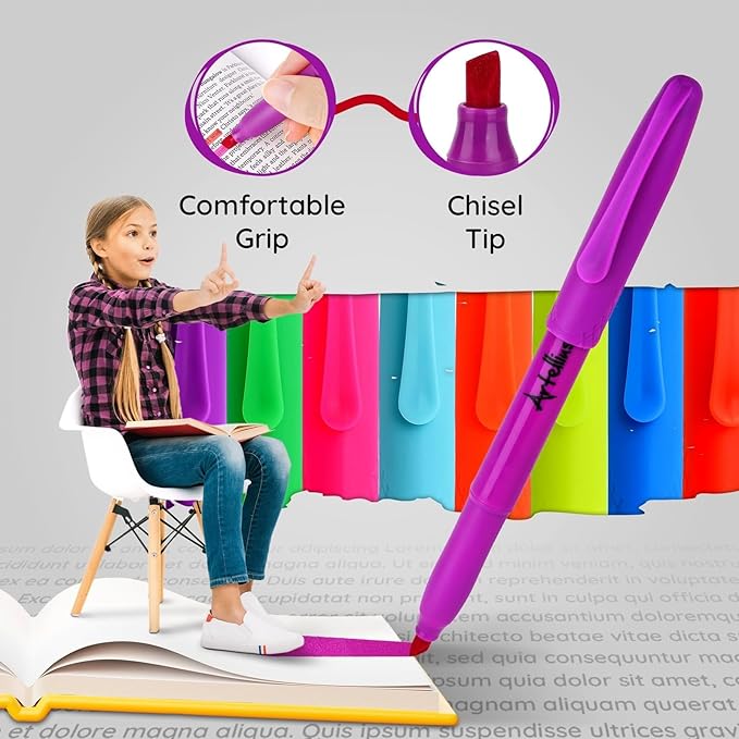 Artellius 104 Pack Vibrant Highlighters Assorted Colors Bulk Set (8 Bright Colors), Quick-Dry, Neon Pastel Chisel Tip Highlighter Set for Underlining, Highlighters Bulk Perfect for Class, Office