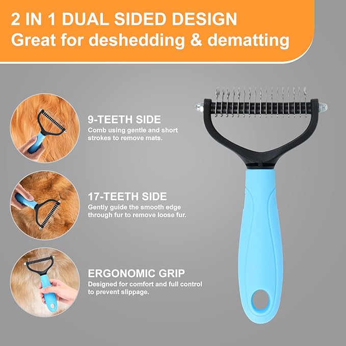ZQJKLE Cat & Dog Grooming Gloves for Shedding Brushes 1 Pair and Pet Grooming Rake 1PC, Double Sided Dematting, Deshedding Brush & Massage, Safe for Dogs & Cats
