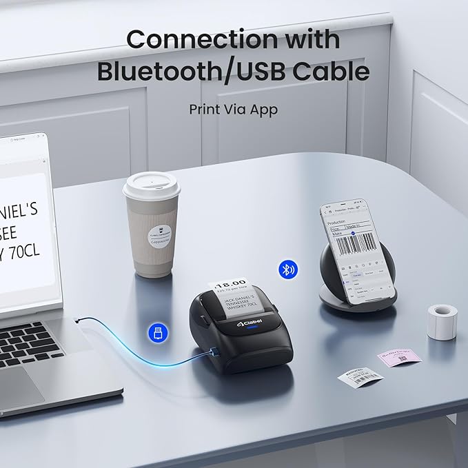 CLABEL Label Maker Machine with Tape: 221B Thermal Inkless Label Printer 2 Inch Mini Portable Bluetooth Handheld Sticker Barcode Labeler Compatible with Phone & PC for Small Business Retail Office
