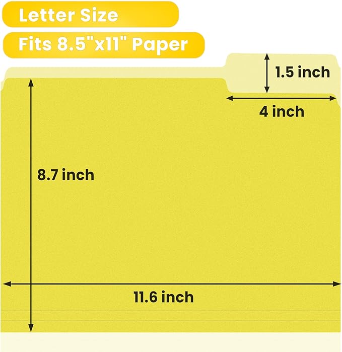 SUNEE File Folders, 150 Pack Manilla Folders 8.5 x 11, Colored File Folders Home Office School Supplies for Documents Files Paper, Yellow