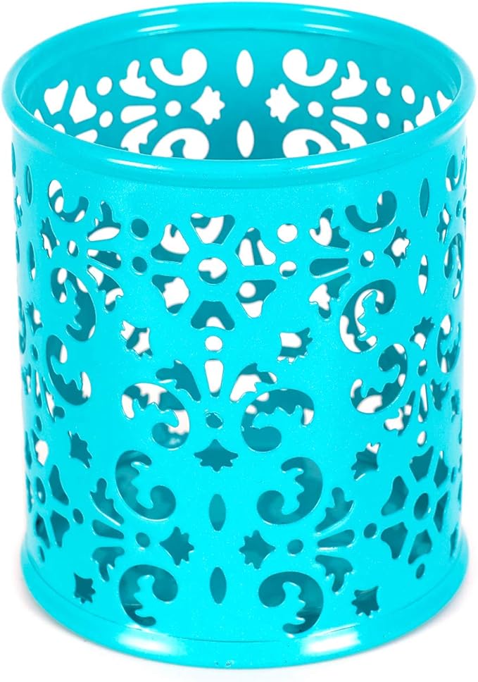 EasyPAG 5-Piece Desk Organizer Set with Carved Floral Design - No Assembly Stackable 2-Tier File Tray, Letter Sorter, Pen & Card Holders for Office/Home/Dorm, Dark Teal