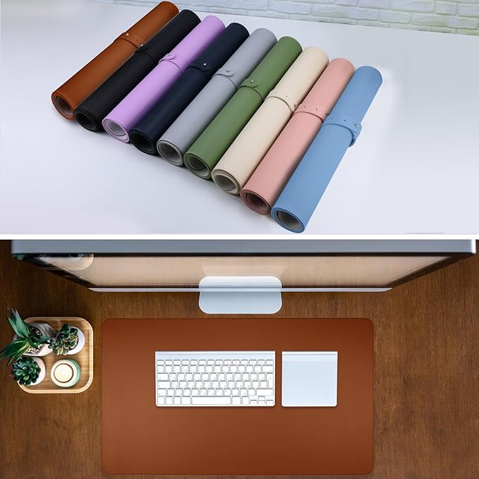 Brown PU Leather Desk Cover XVCute Desk Pad, 23.6"x13.8", for Top of Desks, Non-Slip, Office Accessories, Beige