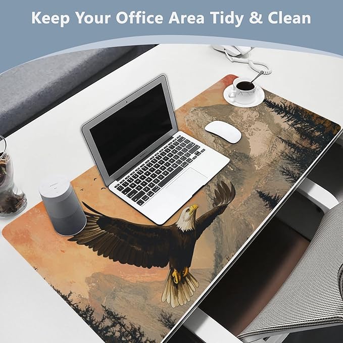 Mouse Pad Desk Mat Leather Desk Pad Large Gaming Desk Cover Protector Mat for Keyboard Computer Laptop Office Waterproof 47.2 x 23.6 Inch Bald Eagle Roses Mointains Orange