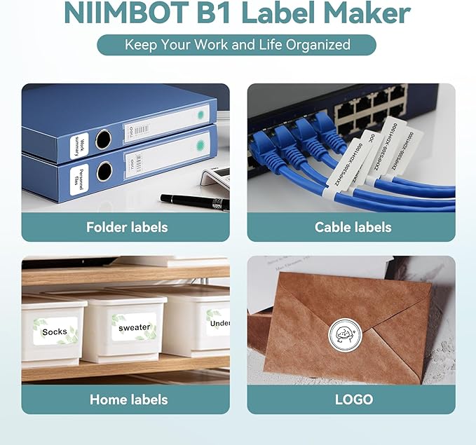 NIIMBOT B1 Label Maker Machine with Tape, Thermal Label Printer Easy to Use for Office, Home, Business, 2 Inch Label Maker with 2'' x1.18'' Labels