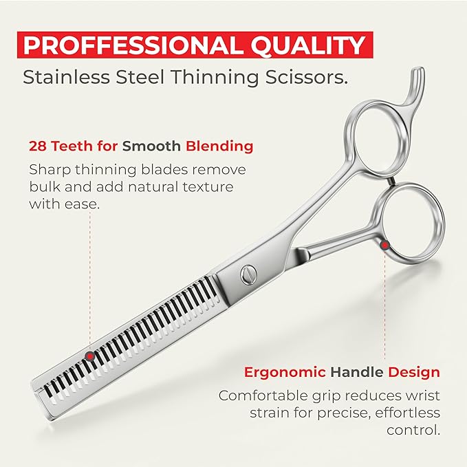 Suvorna Thinning Shears for Hair Cutting - 28 Teeth Razor Sharp Edge Hair Thinning Scissors for Blending and Layering - 6.5" Stainless Steel Texturizing Shears for Men and Women
