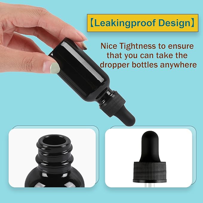 48 Pack,1oz Glass Dropper Bottle,Blakc Tincture Bottles with Dropper,Pretty Finish for All Kinds of Liquids,Oil Bottles for Hair- Stronger Suction ideal for Leakproof Travel