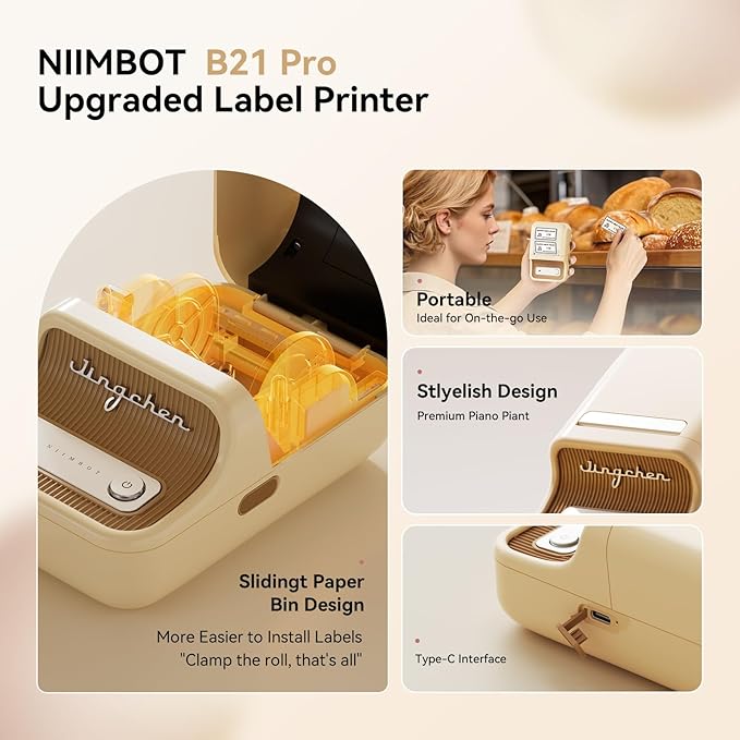 NIIMBOT B21 Pro Sticker Printer, 300DPI, Fun APP, Portable Inkless Label Printer, Bluetooth Sticker Maker for DIY Crafts, Notes, Scrapbook, Photo, Custom Labels & Gifts,Home Organization (White)