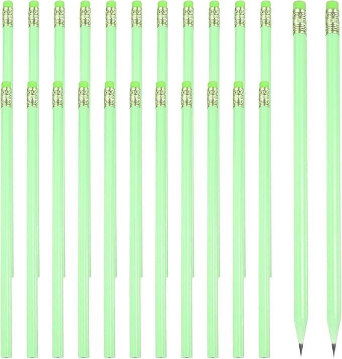 PATIKIL Round Pencils, 24 Pcs Triangle HB Graphite Pencil Wooden Pencils with Eraser for Classroom Office Writing Drawing Supplies, Green