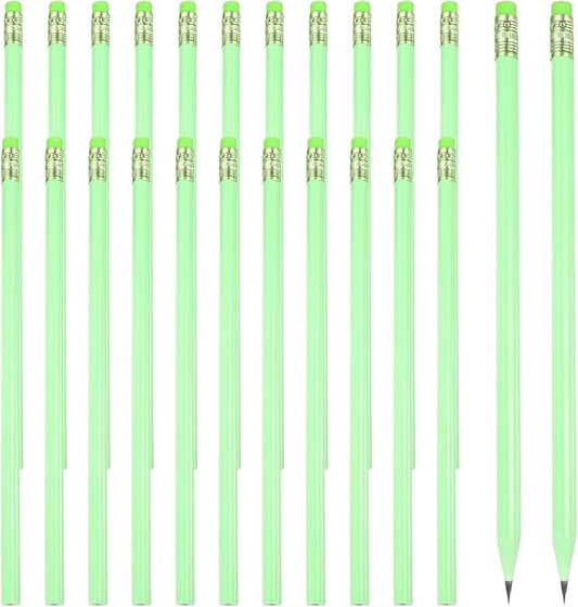 PATIKIL Round Pencils, 24 Pcs Triangle HB Graphite Pencil Wooden Pencils with Eraser for Classroom Office Writing Drawing Supplies, Green