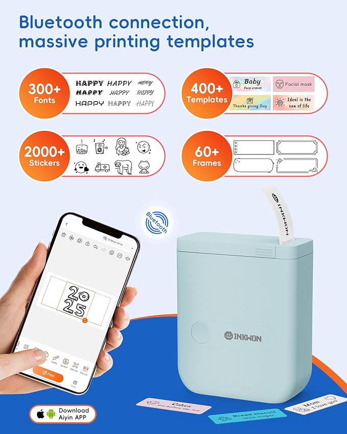 D110 Label Maker Machine with Tape, Bluetooth Mini Label Maker with Various Templates, Wireless Portable Small Label Printer for Home, Office, School, Blue