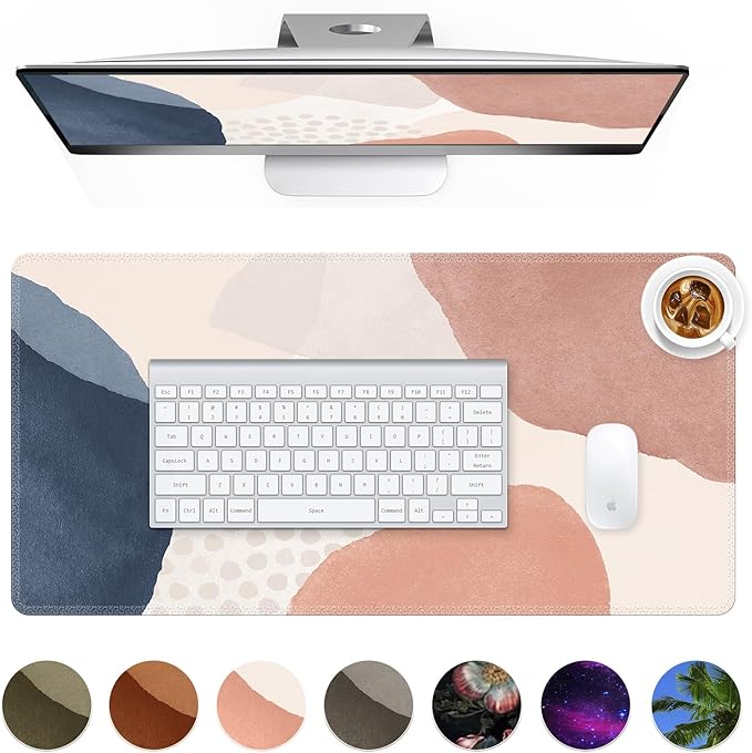 HAOCOO Mouse Pad, Computer Desk Mat, Large Mouse Pad for Desk, XXL Boho Mousepad Cute for Desktop with Non-Slip Base, Waterproof Laptop Keyboard Mat for Office Home,Boho Pink Navy