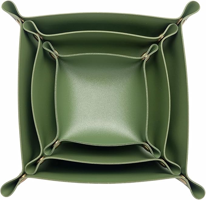 3 packs PU Leather Tray in 3 Sizes Jewelry Tray Glossy Leather Desk Organizer Leather Catchall Tray for Jewelry/Key/Coin/Sun Glasses/Watch/USB Cables etc. (Avocado green)