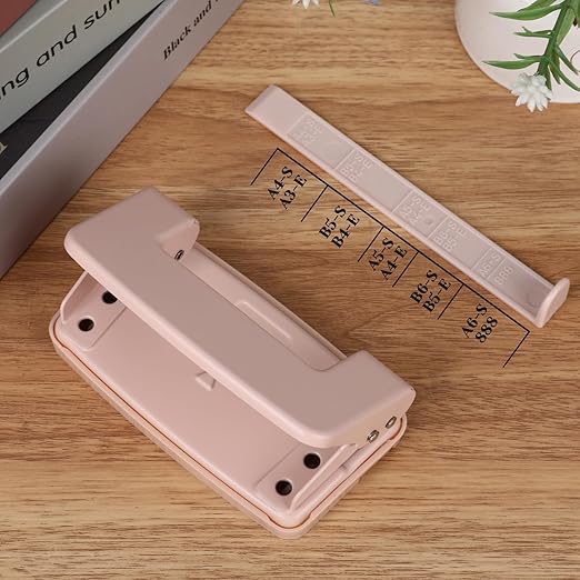 2 Hole Punch 1/4" with Ruler Paper, Pink Two Hole Punch, 2 Holes Puncher for File Folder, Metal Manual Low Force Looseleaf Double Punch Capacity 10 Sheet for A4/A5/B5 for Office and Home