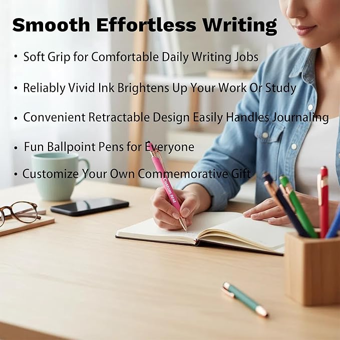 CRME Bulk Custom Pens Personalized Customized Engraved Writing Pen with Name Logo Soft Grip Ball Point Pen for Men Women Smooth Writing Black Ink for Graduation Journaling Signature Purple Pens