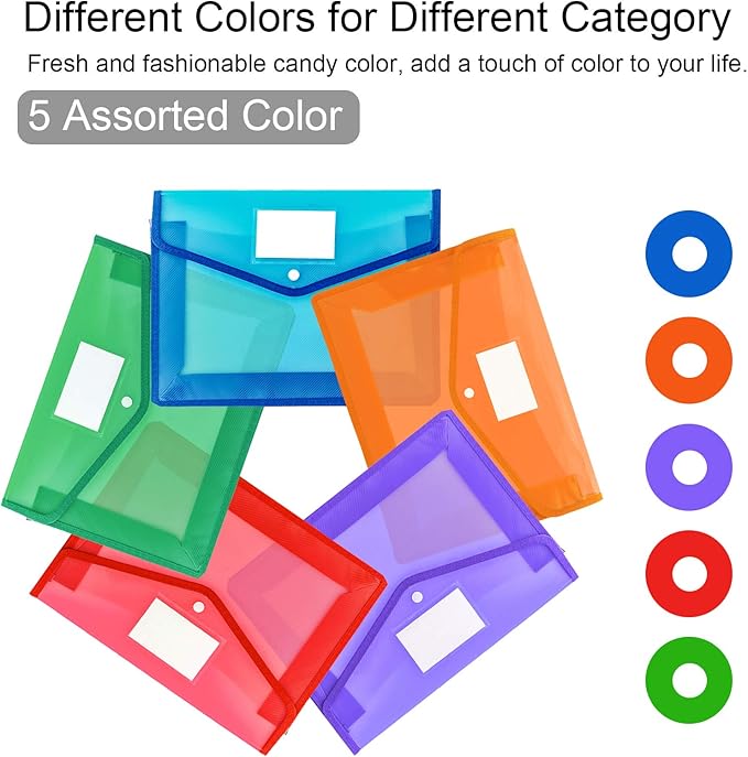 CHEPULA B4 Plastic File Wallet Envelope Expanding File Folder Document Organizer with Snap Closure & Label Pocket Clear Colored Waterproof Accordion File Pouch for Office Home Storage