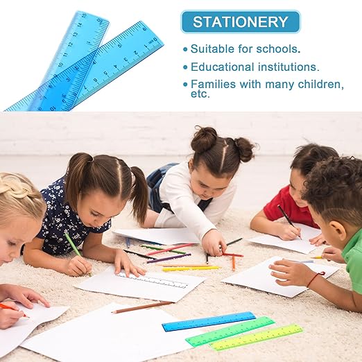 100 Pack 6 Inch Mini Rulers Bulk Plastic Small Rulers with Inches and Centimeters, Drafting Measuring Tool Set for School Classrooms, Studios, Drafting Tools & Kits(Yellow, Green, Blue, Clear)