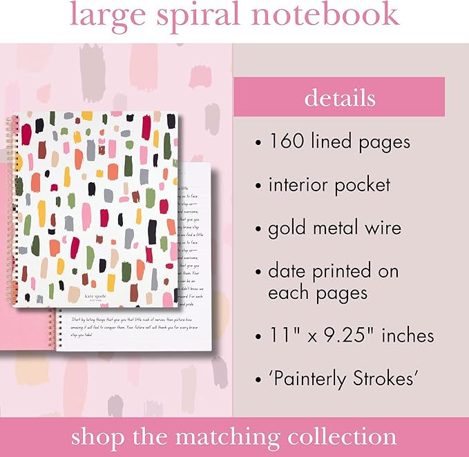 Kate Spade New York Large College Ruled Notebook, 11" x 9.5" Spiral Notebook with 160 Pages