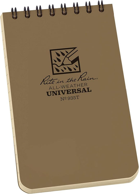 Rite in the Rain Weatherproof Top Spiral Notebook, 3" x 5", Tan Cover, Universal Pattern, 6 Pack (No. 935TL6)