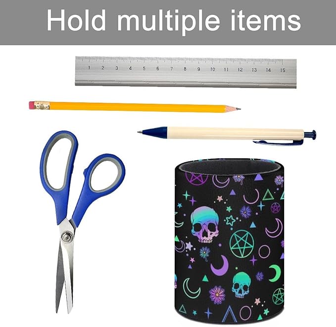 Magic Skull Pen Holder Pencil Organizer Cute Pencil Cup Desk Decor Makeup Brush Holder PU Multifunctional Office Suppliesfor Home Classroom School