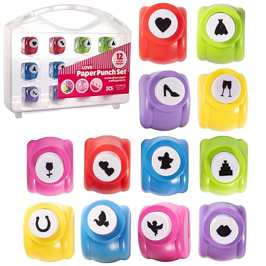 Love-Themed Scrapbook Paper Hole Punchers- 12 Different Designs w Carrying Case- DIY Your Own Cards, Confetti, Memory Books, Decorations, Gifts, Summer Camp Project- A Must Have Scrapbooking Essential