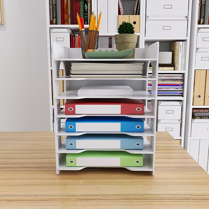 Natwind 7-Tier File Paper Organizer for Desk & Desktop - White File Holder with Mail Letter Tray & Paper Sorter for Home Office, School Classroom