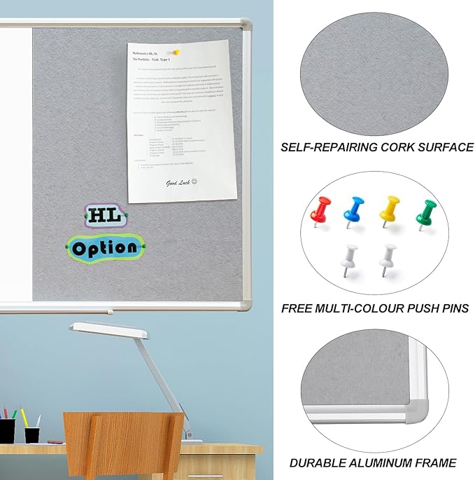 DEVELOP Grey Felt Bulletin & Magnetic Dry Erase Combo Board, 36 x 24 Inch Hanging Whiteboard/Grey Felt Bulletin Combination Board with Marker Tray, Pins, Eraser, Markers & Magnets