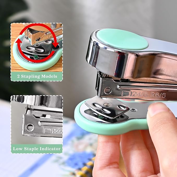 Temiary Metal Desktop Stapler with 2000 Staples Standard, 25 Sheet Capacity, Jam Free, Reduced Effort, for Desk Classroom Office Supplies (Green)