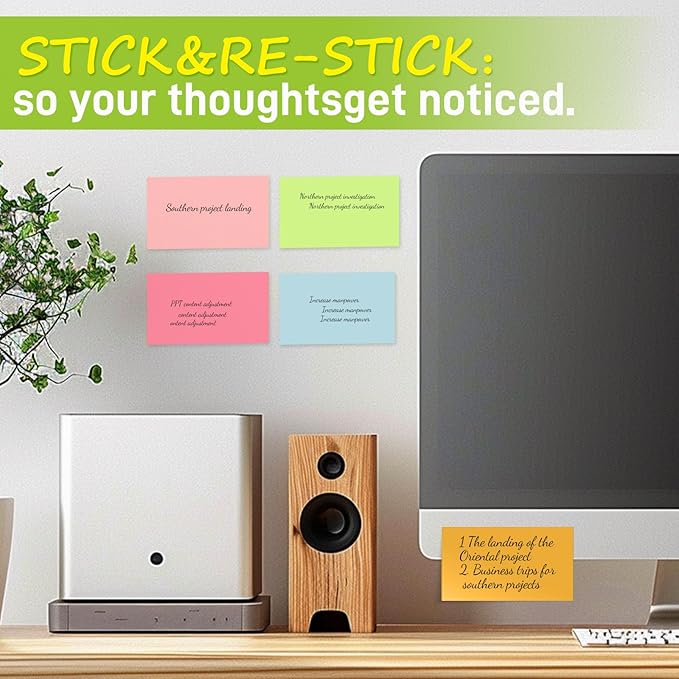 960 Sheets 3 in x 5 in Large Sticky Notes, 76 x 127 mm 6 Pads Assorted Self-Stick Pads for Notebook,Office,School and Home,80 Sheets/Pad (12 Pads Brillant)