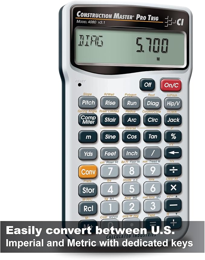 Calculated Industries 4080 Construction Master Pro Trig Advanced Construction Math Feet-Inch-Fraction Calculator with Full Trig Function for Architects, Engineers, Contractors, Estimators and Framers