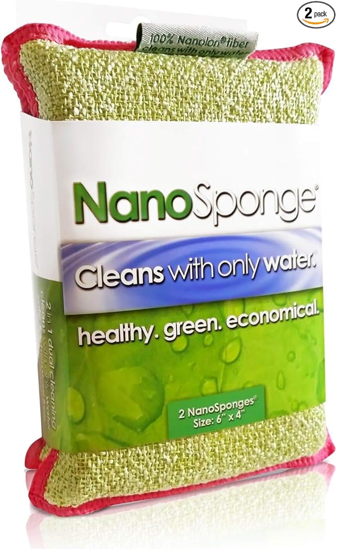 Nano Sponge Cleaning Sponges. Supersized Everyday Heavy Duty Household Kitchen and Dish Sponge. 2 Pack. 6 x 4