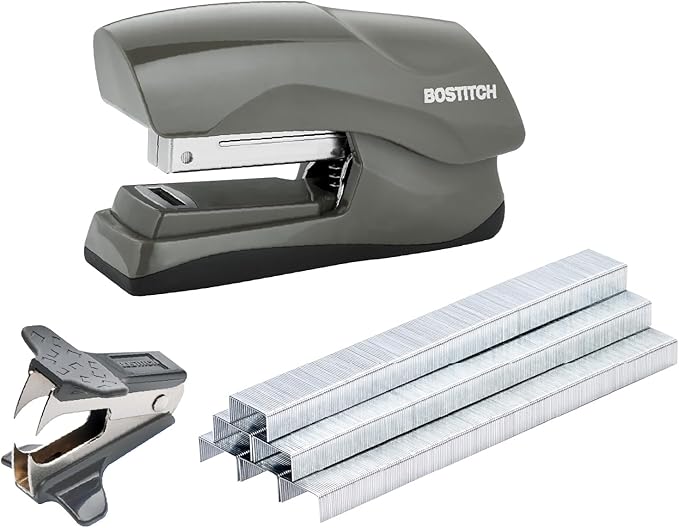 Bostitch Office Heavy Duty 40 Sheet Stapler with 1250 Staples & Claw Remover, Small Stapler Size, Fits into The Palm of Your Hand, Value Pack, Gray (B175-GRAY-VP)