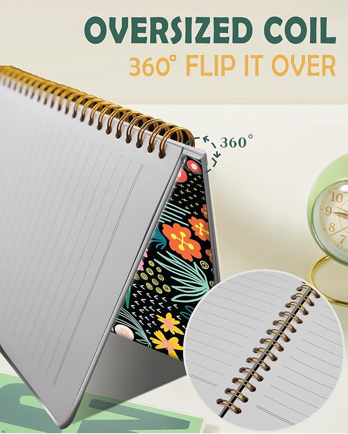 Ruled Spiral Writing Notebook,A5 Hardcover Lined College Journal for Women Lady Girl,Strong Twin-Wire Binding with Premium Paper,8.4" X 6",Perfect for School,Office,Home Gifts(bright colorful flower)