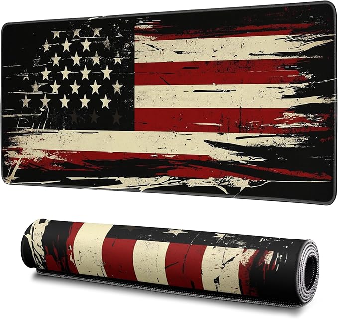 American Antique Flag Mouse Pad Abstract AmericanMouse Pad 31.5x11.8 Inch Flag Texture Non-Slip Rubber Base Large Mousepad Stitched Edges Keyboard Mouse Mat Desk Pad for Office and Home