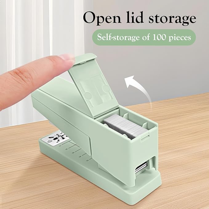 Swing-Arm Swivel Stapler - 20 Sheets Capacity, 360 Degree Rotate Desk Stapler with 100 Staples - Non-Slip Office Stapler, Green